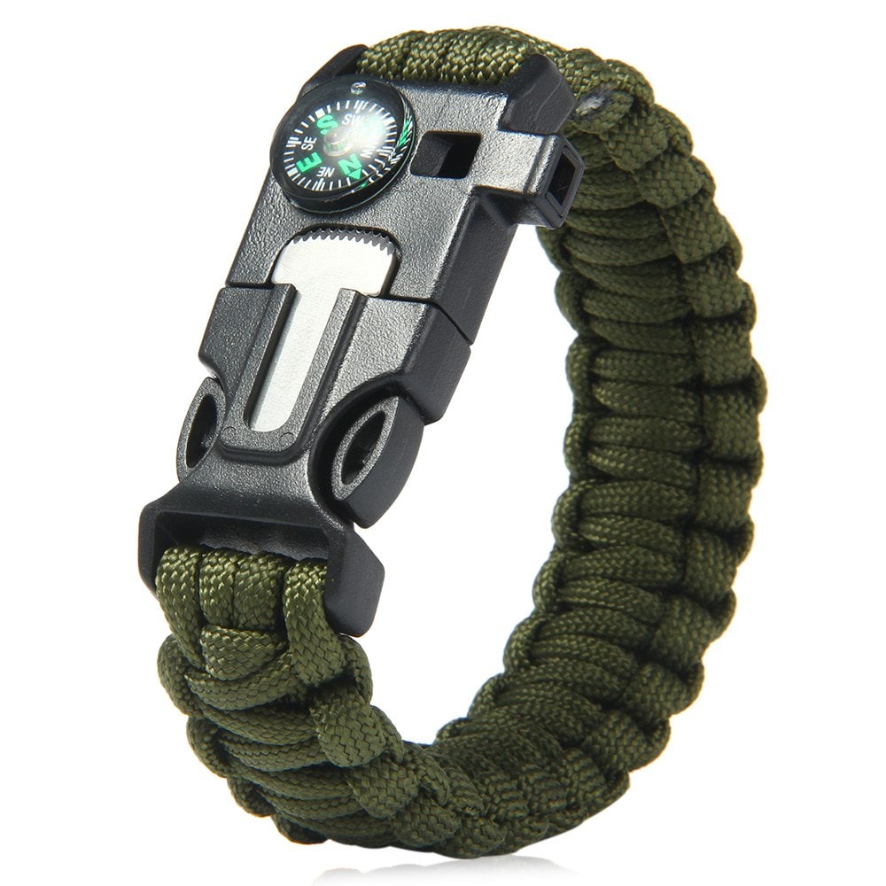 Paracord Survival Bracelet 8" – Built-in Compass, Flint Fire Starter, Whistle – Camping Gear